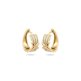 Pavé X crossover moissanite huggie earrings in yellow gold vermeil over sterling silver