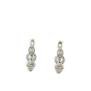 Pear and baguette link moissanite huggie hoop earrings in sterling silver
