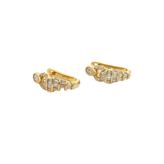 Pear and baguette link moissanite huggie hoop earrings in yellow gold vermeil over sterling silver