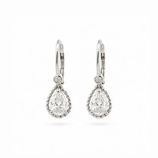 Pear halo leverback drop moissanite earrings in sterling silver