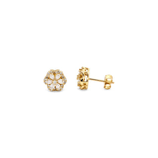 Pear petal flower cluster moissanite stud earrings in sterling silver