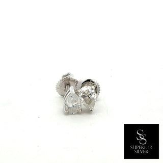 Pear solitaire moissanite stud earrings in sterling silver, view 2