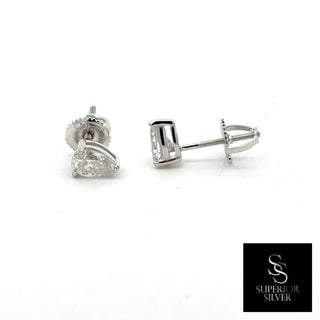 Pear solitaire moissanite stud earrings in sterling silver, view 3
