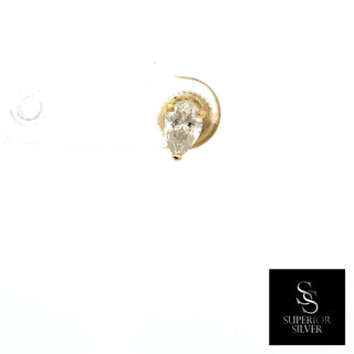 Pear solitaire moissanite stud earrings in yellow gold vermeil over sterling silver, view 3