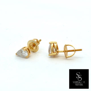 Pear solitaire moissanite stud earrings in yellow gold vermeil over sterling silver, view 4