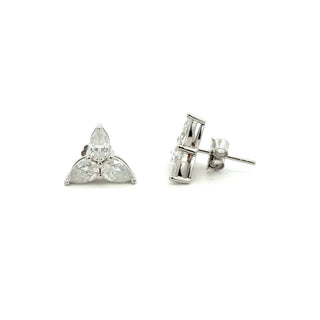 Pear trio cluster moissanite stud earrings in sterling silver