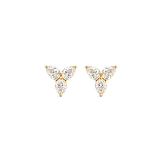 Pear trio cluster moissanite stud earrings in yellow gold vermeil over sterling silver