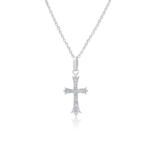 Petite Fleur-de-Lis Pavé Cross Moissanite Pendant in sterling silver, view 2