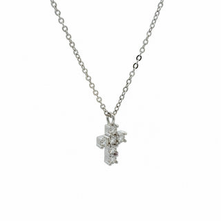 Petite framed six-stone cross moissanite necklace in sterling silver, view 2