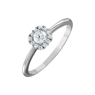 Petite Round Cluster Halo on Plain Band Moissanite Ring in sterling silver