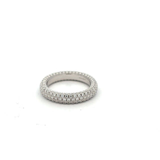 Petite three-row pavé eternity band moissanite ring in sterling silver