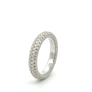 Petite three-row pavé eternity band moissanite ring in sterling silver, view 2
