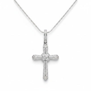 Pointed Cross with Wrapped X Center Moissanite Pendant. view 2