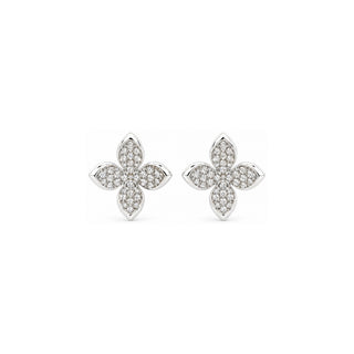 Pointed petal pavé flower moissanite stud earrings in sterling silver