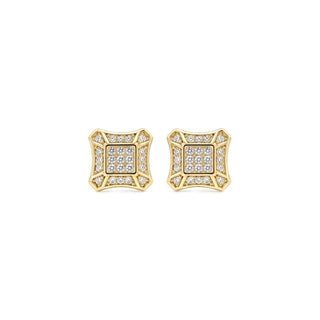 Pointed square frame pavé moissanite stud earrings in yellow gold vermeil over sterling silver