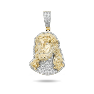 Polished 3D Jesus Face with Pavé Halo Moissanite Pendant in gold vermeil