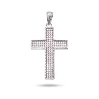 Polished Border Iced Pavé Cross Moissanite Pendant in sterling silver