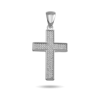 Polished Border Iced Pavé Cross Moissanite Pendant in sterling silver, view 2