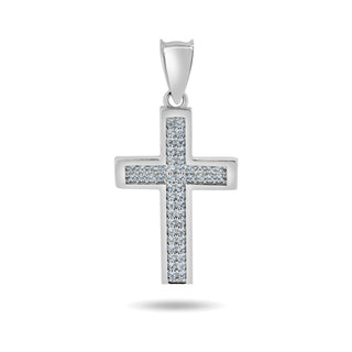 Polished Frame Pavé Center Cross Moissanite Pendant in sterling silver