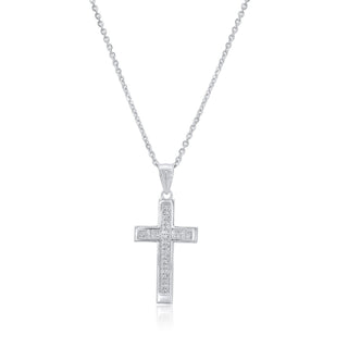 Polished Frame Pavé Center Cross Moissanite Pendant in sterling silver, view 2