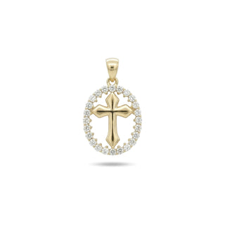 Polished Cross with Pavé Oval Halo Moissanite Pendant view 6
