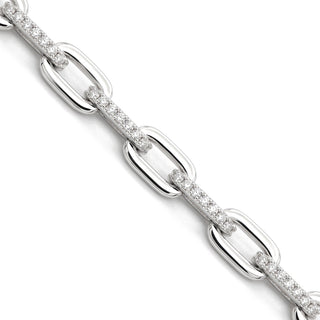 Polished Link and Pavé Bar Moissanite Bracelet in Sterling Silver, close-up