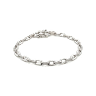 Polished Link and Pavé Bar Moissanite Bracelet in Sterling Silver