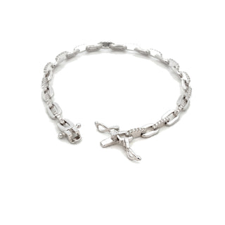Polished link and pavé bar moissanite bracelet in sterling silver