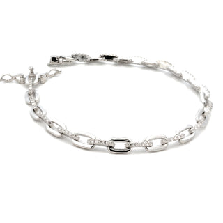 Polished link and pavé bar moissanite bracelet in sterling silver, view 2