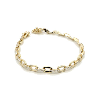 Polished link and pavé bar moissanite bracelet in yellow gold vermeil over sterling silver