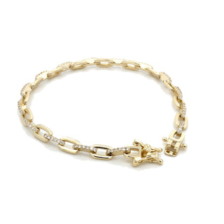 Polished link and pavé bar moissanite bracelet in yellow gold vermeil over sterling silver, view 2