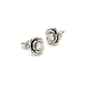 Polished rose solitaire moissanite stud earrings in sterling silver