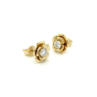 Polished rose solitaire moissanite stud earrings in yellow gold vermeil over sterling silver