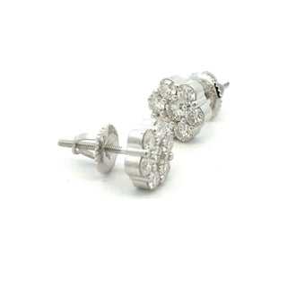 Polished side seven-stone flower cluster moissanite stud earrings in sterling silver