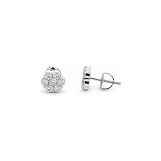 Polished side seven-stone flower cluster moissanite stud earrings in yellow gold vermeil over sterling silver