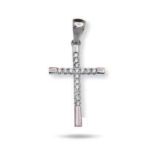 Polished Stem Stone-Set Latin Cross Moissanite Pendant in sterling silver