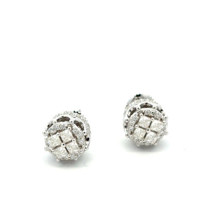 Princess cluster openwork moissanite stud earrings in sterling silver