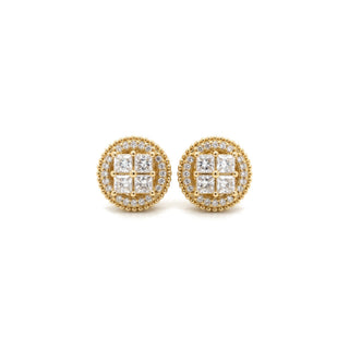 Princess cluster openwork moissanite stud earrings in yellow gold vermeil over sterling silver
