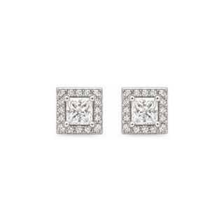 Princess Cut Square Halo Moissanite Stud Earrings in sterling silver