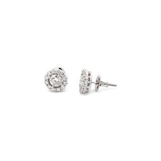 Prong halo round solitaire moissanite stud earrings in sterling silver