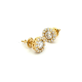 Prong halo round solitaire moissanite stud earrings in yellow gold vermeil over sterling silver