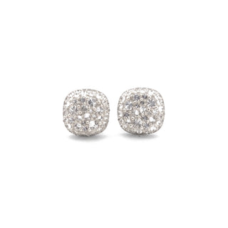 Puffed cushion pavé cluster moissanite stud earrings in sterling silver