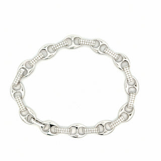 Puffed mariner and pavé bar link moissanite bracelet in sterling silver