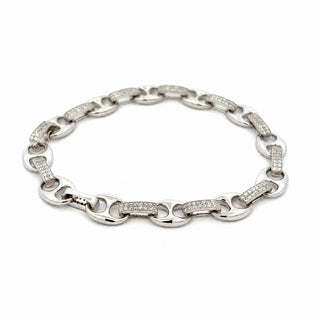 Puffed mariner and pavé bar link moissanite bracelet in sterling silver, view 2