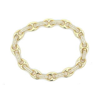 Puffed mariner and pavé bar link moissanite bracelet in yellow gold vermeil over sterling silver