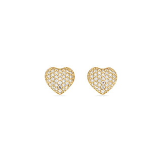 Puffed pavé heart moissanite stud earrings in sterling silver