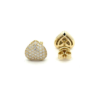 Puffed pavé heart moissanite stud earrings in yellow gold vermeil over sterling silver