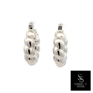 Puffed Twist Hoop Earrings in sterling silver, view 3