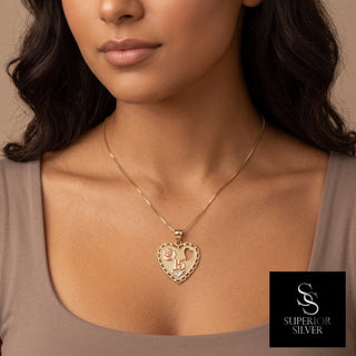 Quinceañera Heart 14K Yellow Gold Pendant on model