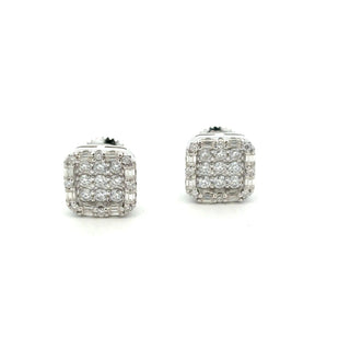 Rectangle pavé cluster moissanite stud earrings in sterling silver